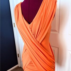 BCBGMaxAzria Orange Sleeveless Draped Neck Dress